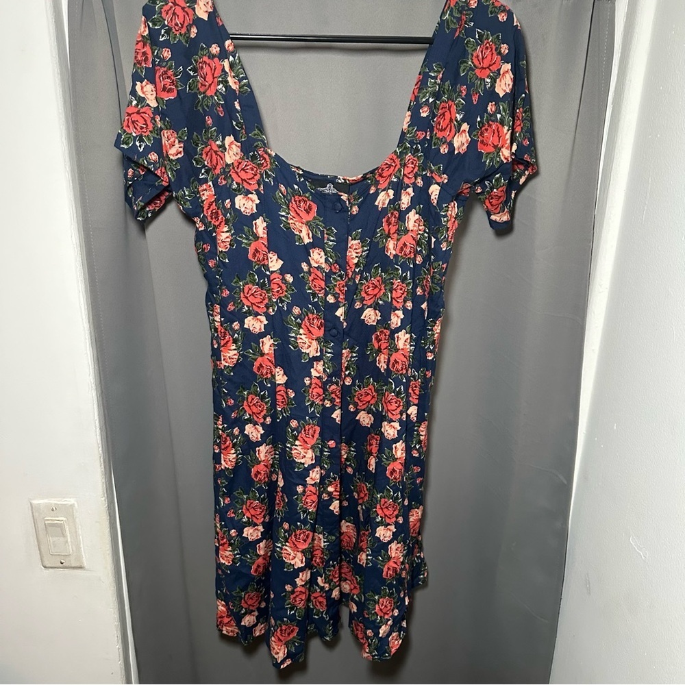 Angie Navy Dress with Pink Floral Design Sz Large - Picture 2 of 12